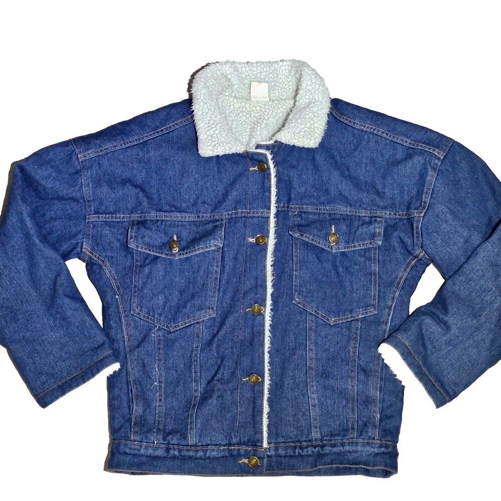 HengSheng Jeans Sherpa Lined Dark Denim Button-Down Jacket Winter MED Blue MENS